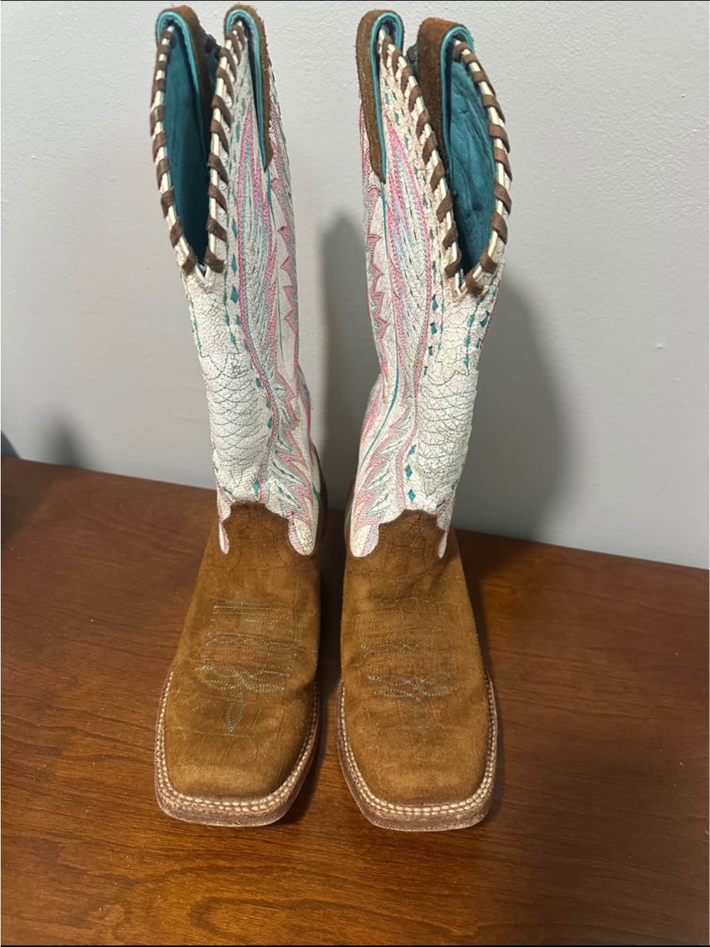Ariat Women's Brown Suede & White Embroidered Western Boots